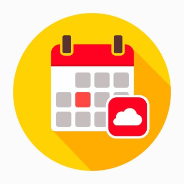 Takvim ile bulutlar simge vektör, dolu düz işareti, katı piktogram beyaz izole. Sembol, logo illüstrasyon