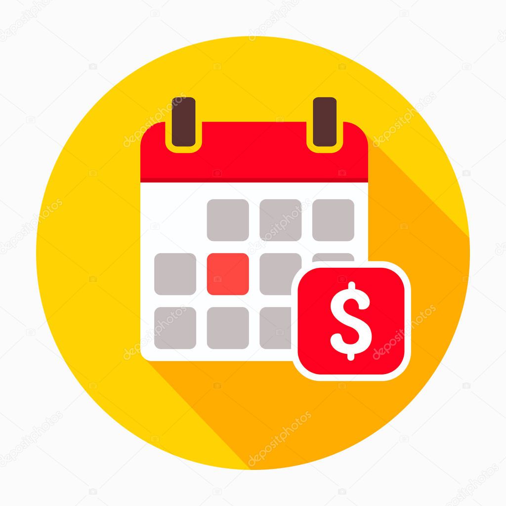 Dollar calendar day icon vector, filled flat sign, solid pictogram isolated on white. The pay day reminder symbol, logo illustration