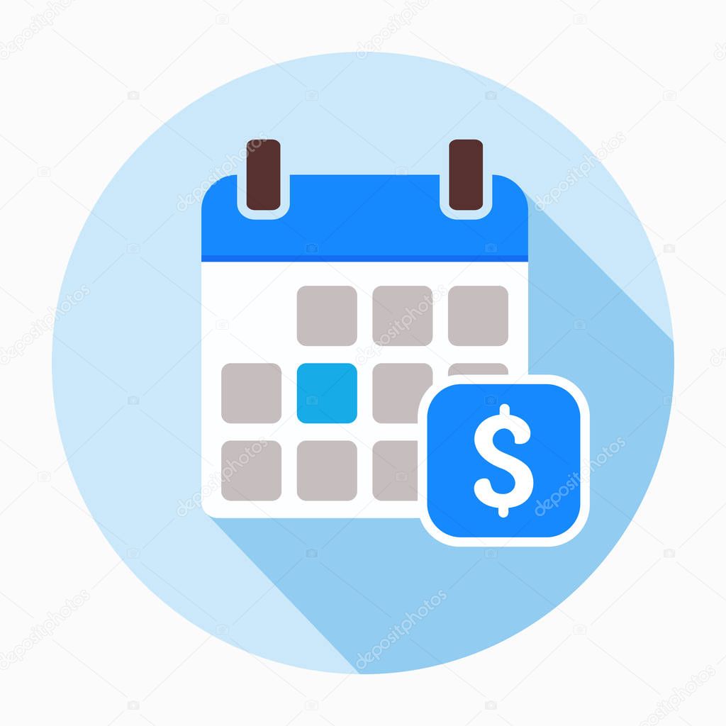 Dollar calendar day icon vector, filled flat sign, solid pictogram isolated on white. The pay day reminder symbol, logo illustration