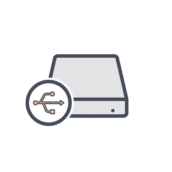 Unidad de disco duro externo usb icono de almacenamiento — Vector de stock