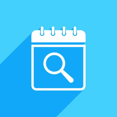 Takvim simgesini araştırma işareti ile. Simge takvim ve araştırmak, bulmak, kavramı incelemek