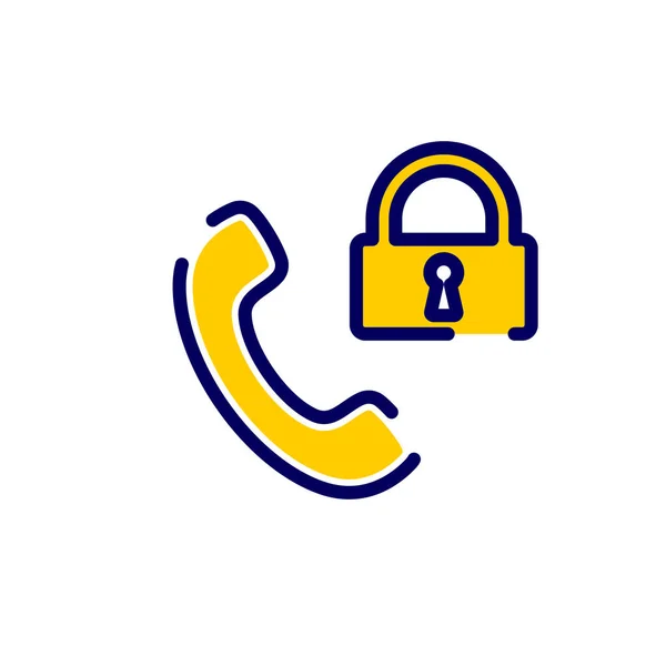 Icono de llamada con signo de candado. Icono de llamada y seguridad, protección, concepto de privacidad — Vector de stock