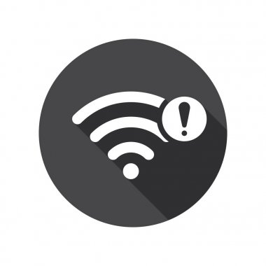 Ünlem işareti ile WiFi simgesi. WiFi simgesi ve uyarı, hata, alarm, tehlike kavram