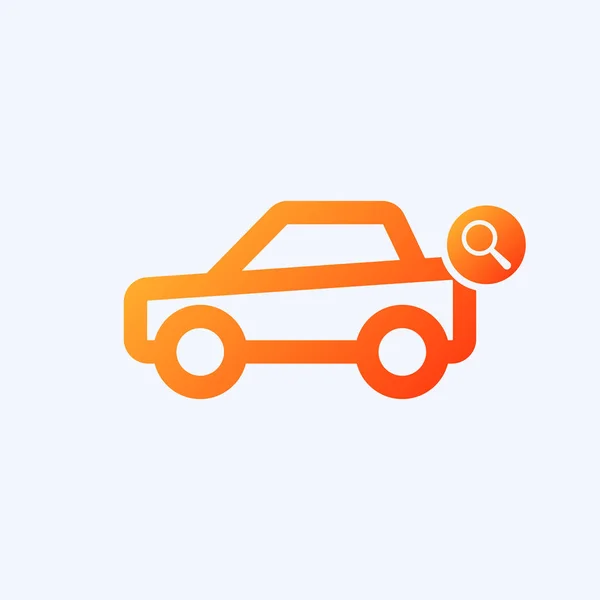 Icono del coche con signo de investigación. Icono del coche y explorar, encontrar, inspeccionar símbolo — Vector de stock