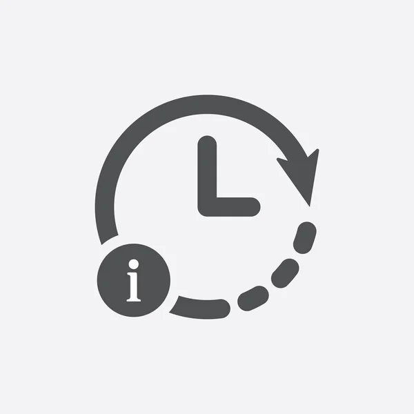 Icono del reloj con signo de información. Icono del reloj y sobre, faq, ayuda, insinuar símbolo — Vector de stock