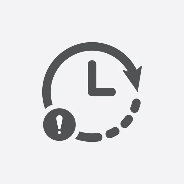 Icona dell'orologio con punto esclamativo. Icona dell'orologio e avviso, errore, allarme, simbolo di pericolo — Vettoriale Stock
