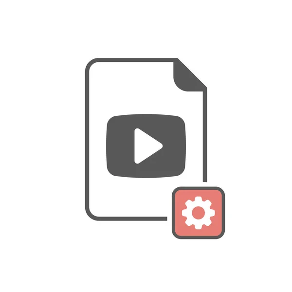 Icono de vídeo con signo de configuración. Icono de vídeo y personalizar, configuración, administrar, símbolo de proceso — Archivo Imágenes Vectoriales