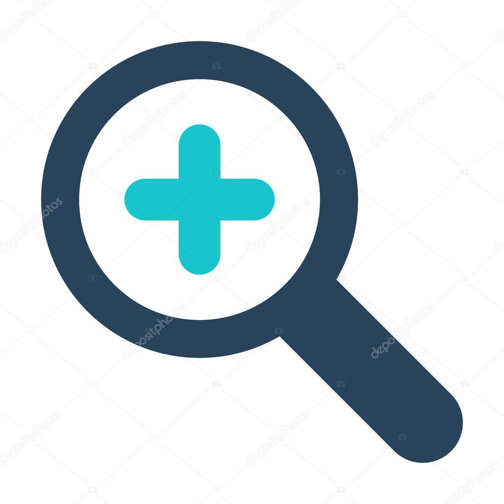 Magnifying glass icon with add sign. Magnifying glass icon and new, plus, positive symbol