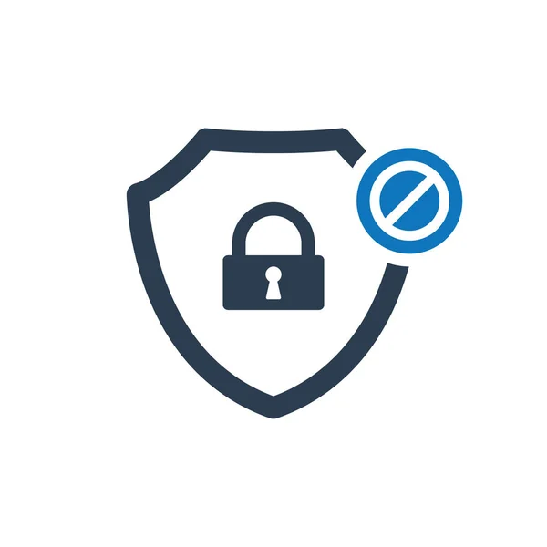 Icono de seguridad con signo no permitido. Icono y bloque de seguridad, prohibido, prohibir símbolo — Vector de stock