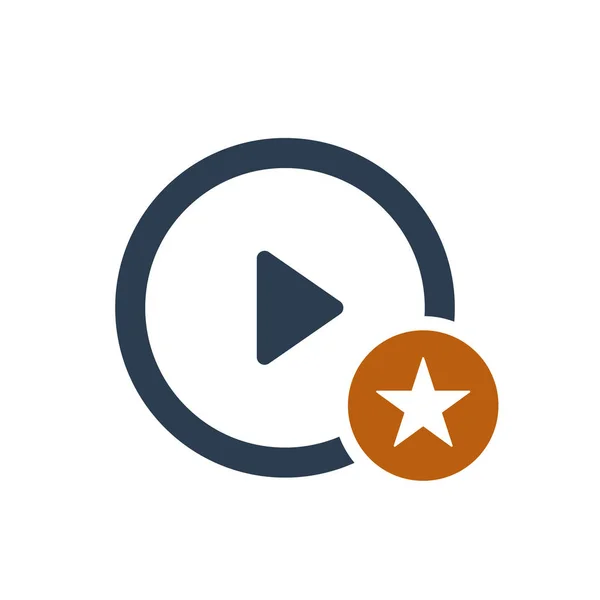 Icono de botón de reproducción con signo de estrella. Jugar icono de botón y mejor, favorito, símbolo de calificación — Archivo Imágenes Vectoriales