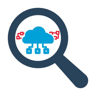 Beyaz arka plan üzerinde bulut teknoloji simgelerle optik cam büyütme