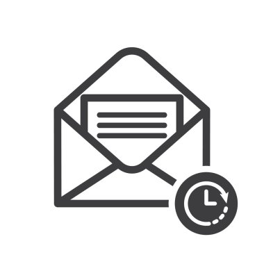 Zarf simgesi saat işareti ile. Zarf simgesi ve geri sayım, son tarih, zamanlamayı, sembol planlama