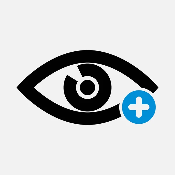 Icono del ojo con signo de adición. Icono del ojo y nuevo símbolo positivo — Archivo Imágenes Vectoriales