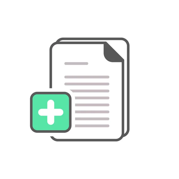 Icono del documento con signo add. Icono del documento y nuevo símbolo positivo — Vector de stock