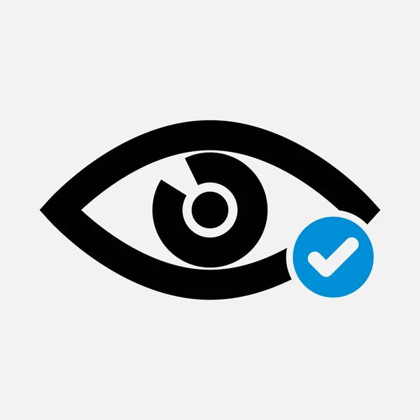 Augensymbol mit Häkchen. Augensymbol und genehmigtes, bestätigtes, fertig, Häkchen, ausgefülltes Symbol — Stockvektor