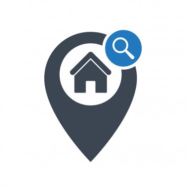 Araştırma işareti ile adresi simgesi. Simgesini Adres ve araştırmak, bulmak, sembol incelemek