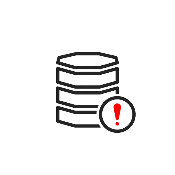 Ícone de banco de dados com ponto de exclamação. Ícone de banco de dados e alerta, erro, alarme, símbolo de perigo — Vetor de Stock