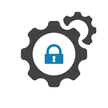 Ayarları simgesi asma kilit işareti ile. Ayarları simgesi ve güvenlik, koruma, gizlilik simgesi