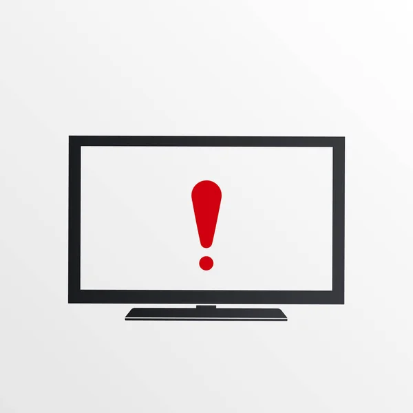 Icono de TV con signo de exclamación. Icono de TV y alerta, error, alarma, símbolo de peligro — Vector de stock