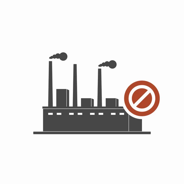 Factory icon with not allowed sign. Factory icon and block, forbidden, prohibit symbol — Stock Vector
