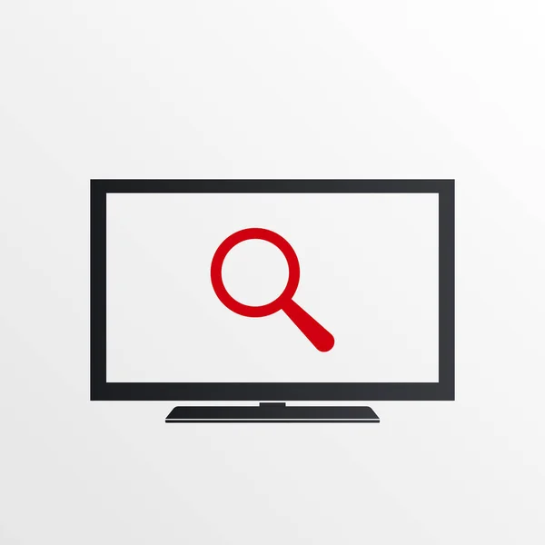 Ícone de TV com sinal de pesquisa. Ícone de TV e explorar, encontrar, inspecionar símbolo — Vetor de Stock