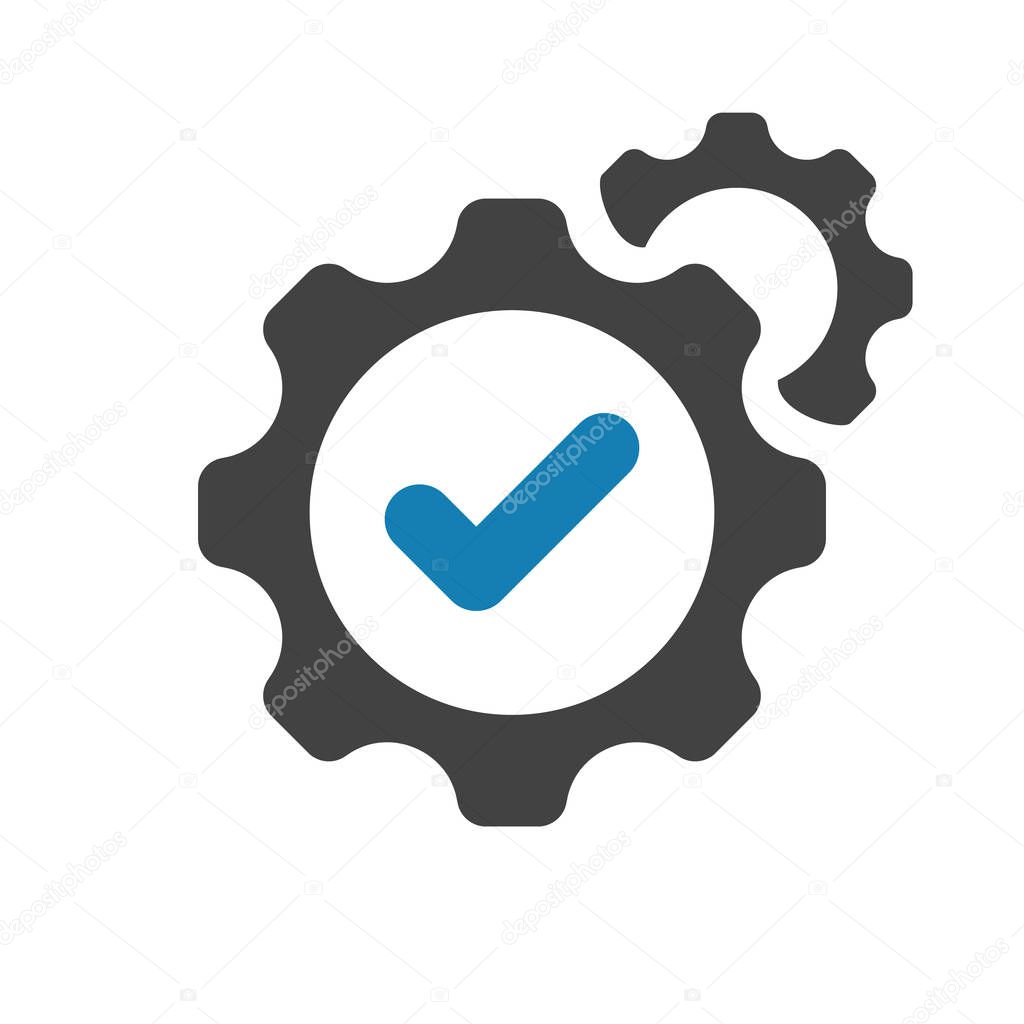 Settings icon with check sign. Settings icon and approved, confirm, done, tick, completed symbol