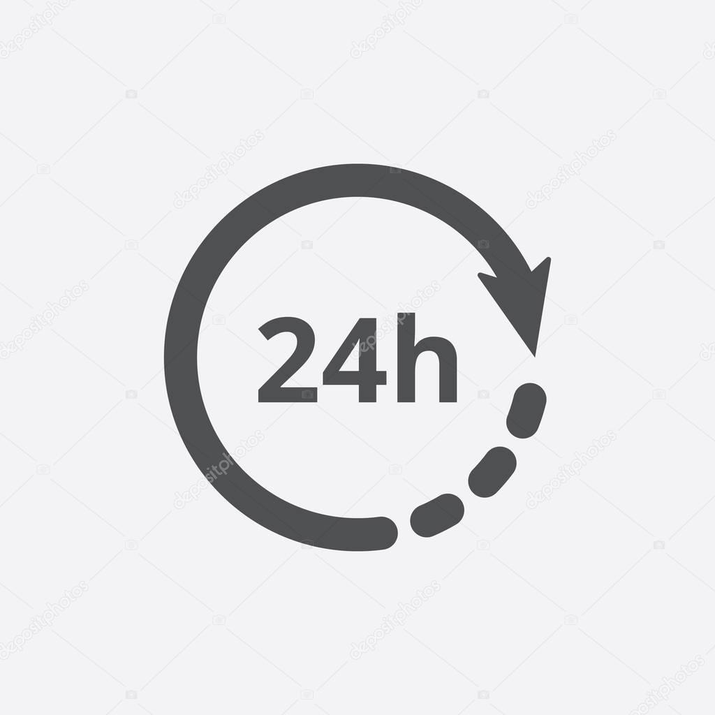 24h Open hours vector icon. Non stop working shop or service symbol. All day working time sign. Opening times sign. Working around the clock. Store hours