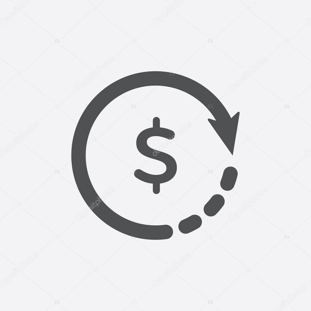 Clock with dollar sign. Time is money concept, clock and coin, long term financial investment, superannuation savings, future income, annual revenue, money profit and benefit, vector flat line icon