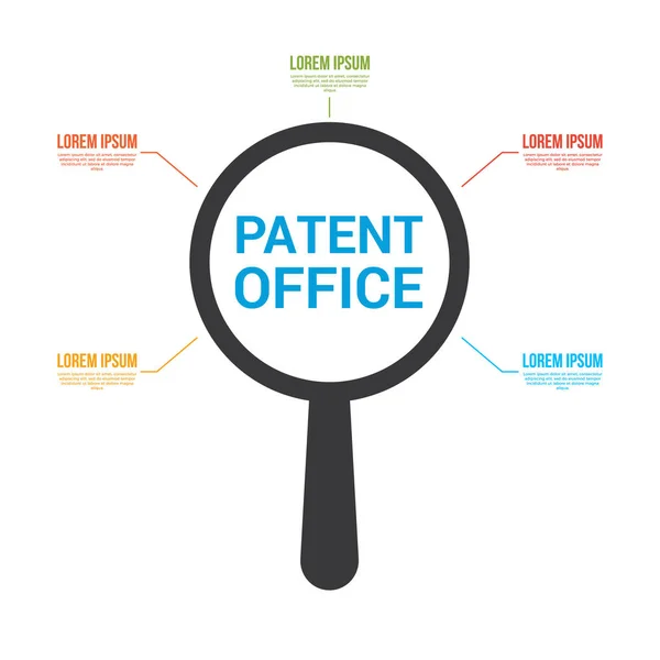 Concepto de Ley: Lupa óptica con palabras Oficina de Patentes — Vector de stock