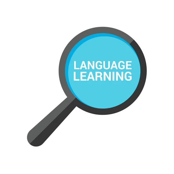 Koncepcja nauczania: Powiększające szkło optyczne z nauki języków obcych słów — Wektor stockowy