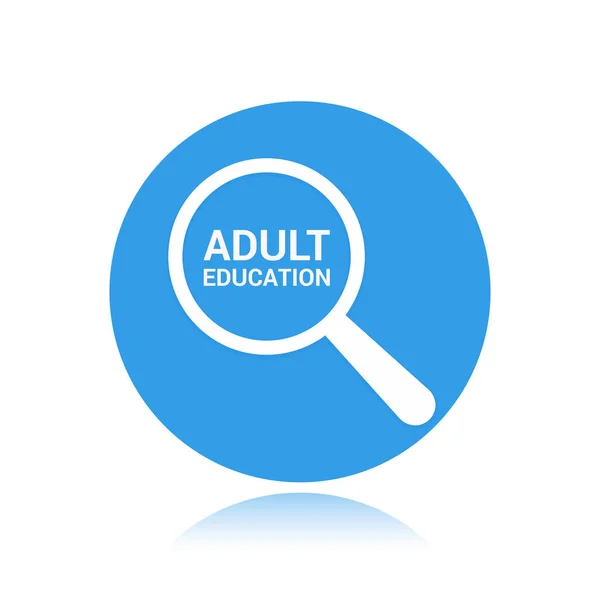 Concetto educativo: lente d'ingrandimento ottica con parole Educazione degli adulti — Vettoriale Stock