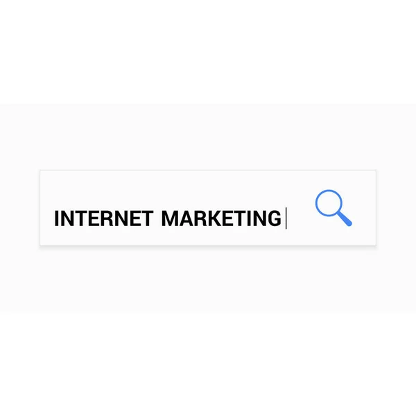 Concetto pubblicitario: lente d'ingrandimento ottica con parole Internet Marketing — Vettoriale Stock