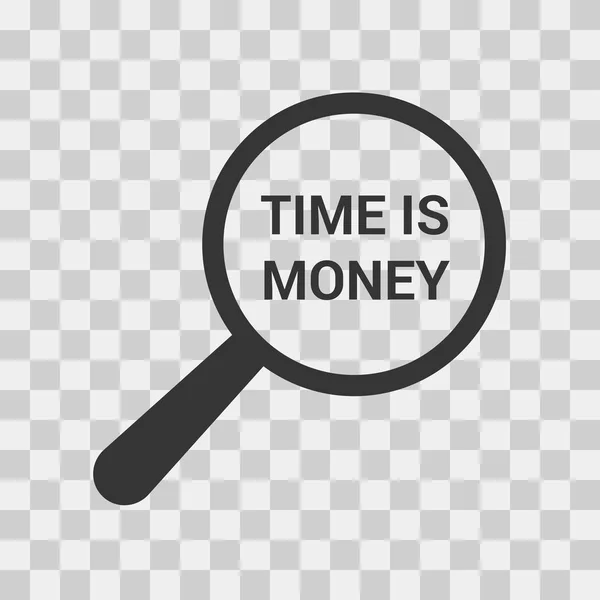 Concepto de línea de tiempo: Lupa óptica con palabras El tiempo es dinero — Vector de stock