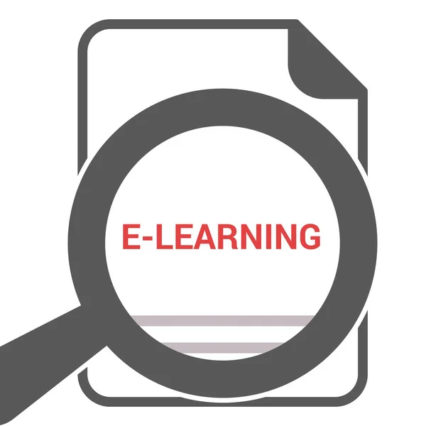 Studia koncepcja: Powiększające szkło optyczne z słowa E-learning — Wektor stockowy