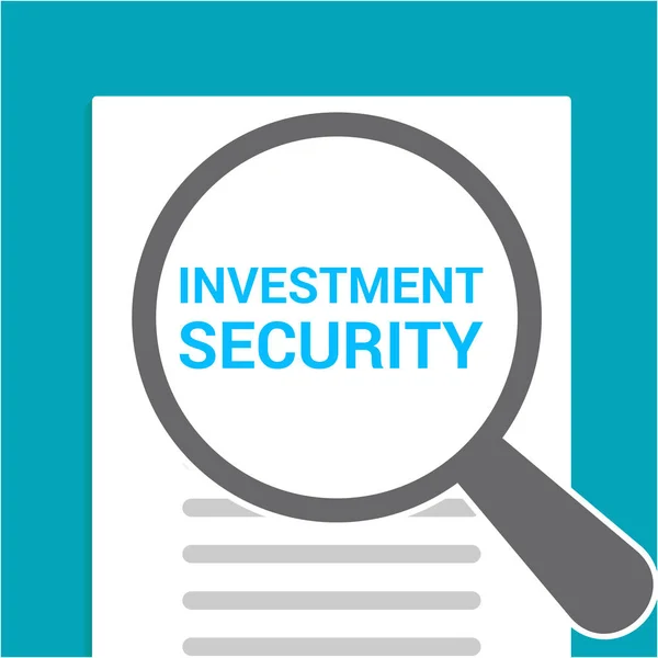 Concetto di sicurezza: lente d'ingrandimento ottica con parole di sicurezza degli investimenti — Vettoriale Stock
