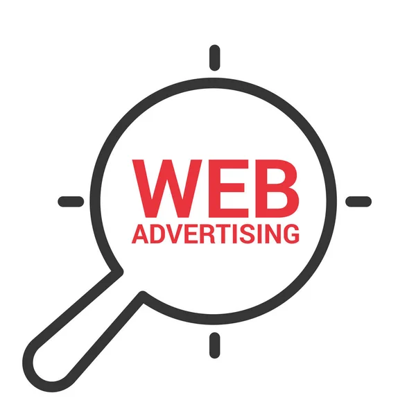 Conceito de Marketing: Ampliação de Vidro Óptico com Palavras Web Advertising —  Vetores de Stock