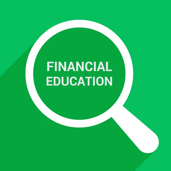 Koncepcja kształcenia: Powiększające szkło optyczne z edukacji finansowej słowa — Wektor stockowy