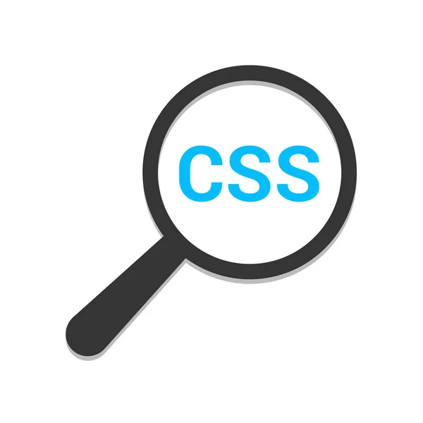 Concetto di software: lente d'ingrandimento ottica con parole Css — Vettoriale Stock