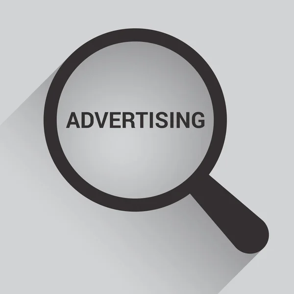 Koncepcja Reklama: Powiększające szkło optyczne z słowa reklamy — Wektor stockowy