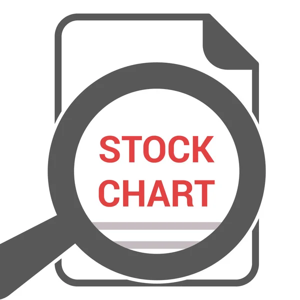 Conceito financeiro: Ampliação de vidro óptico com palavras Gráfico de estoque — Vetor de Stock