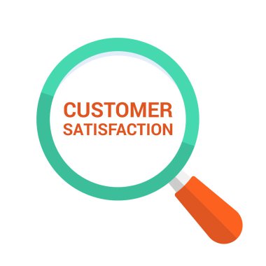 Pazarlama kavramı: Kelime müşteri memnuniyeti ile optik cam büyütme