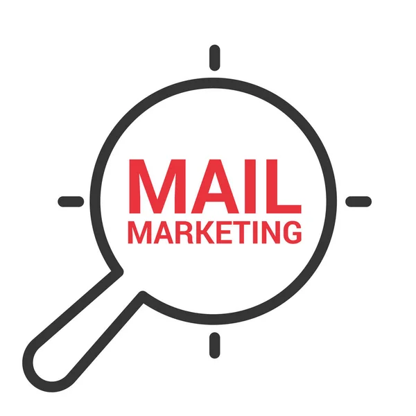 Concetto di marketing: lente d'ingrandimento ottica con parole Mail Marketing — Vettoriale Stock