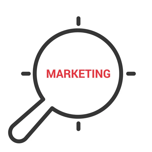 Concetto di marketing: lente d'ingrandimento ottica con parole di marketing — Vettoriale Stock