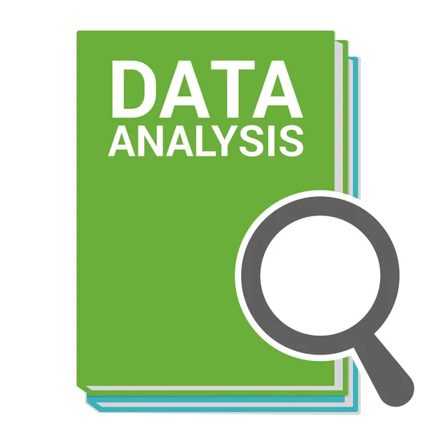 Concepto de datos: lupa óptica con palabras Análisis de datos — Vector de stock