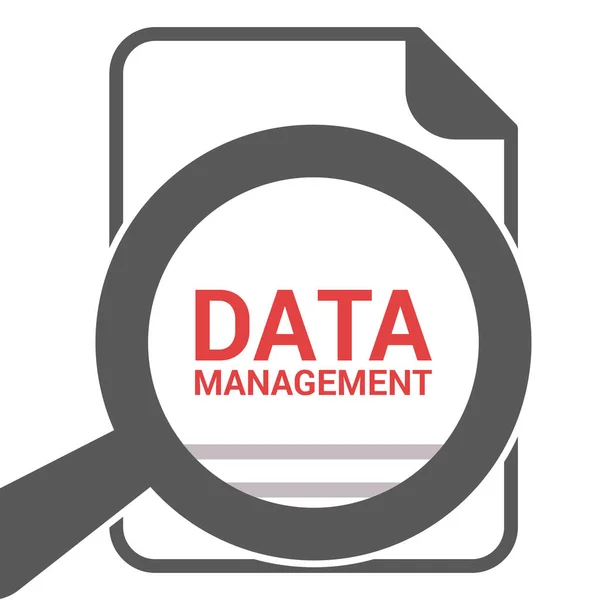 Vergrotende optische glas met woorden gegevensbeheer — Stockvector