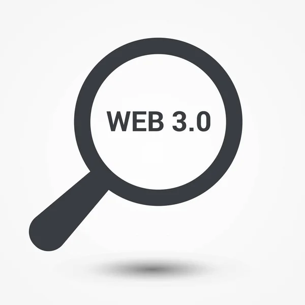 Concetto di sviluppo Web: lente d'ingrandimento ottica con parole Web 3.0 — Vettoriale Stock