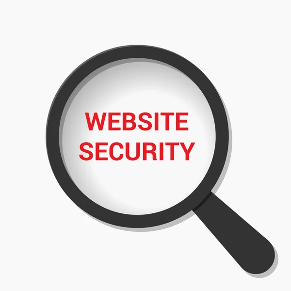 Concetto di sviluppo Web: lente d'ingrandimento ottica con parole Sicurezza del sito Web — Vettoriale Stock