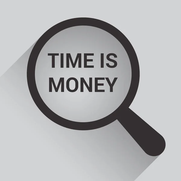 Concepto de tiempo: lupa óptica con palabras El tiempo es dinero — Vector de stock