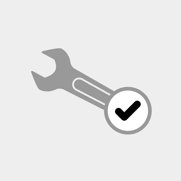 Spanner icon with check sign. Spanner icon and approved, confirm, done, tick, completed symbol — Stock Vector