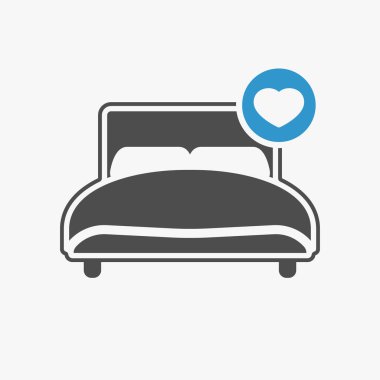 Yatak simgesi kalp işareti ile. Yatak simgesi ve favori, aşk, bakım sembolü gibi